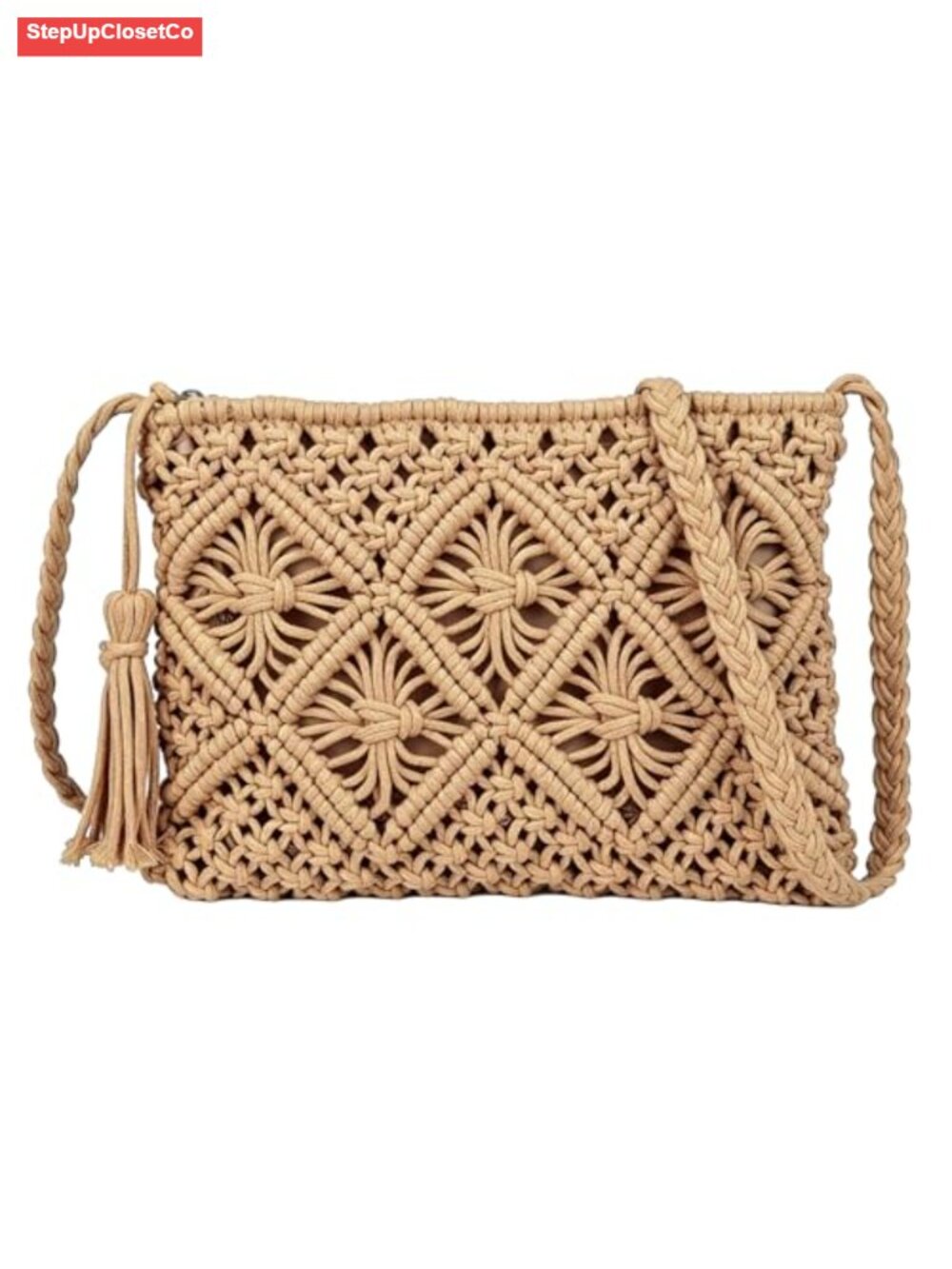 Boho Handwoven Crochet Crossbody Bag with Tassel - Summer Beach Purse for Women